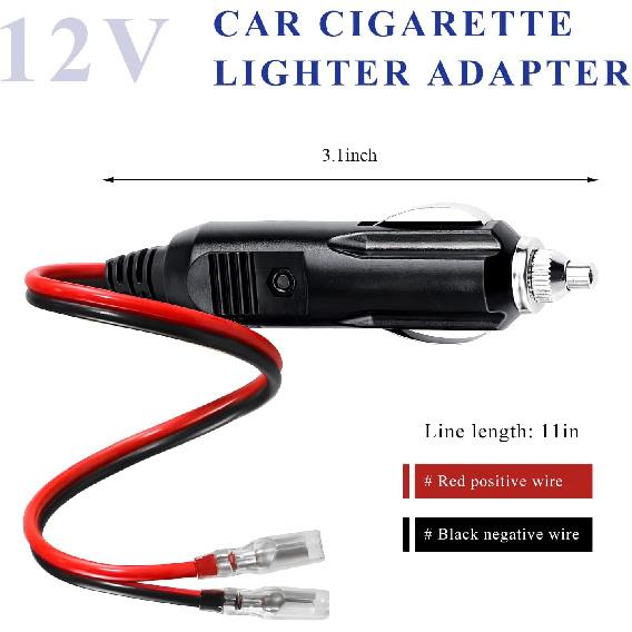 Fused Cigarette Lighter Male Plug, 12V 15A Car Cigarette Lighter Socket Cord with Leads & LED Light, 16AWG Fused Cigar Male Plug Connector DC Battery