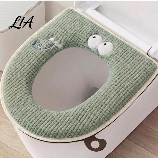 Winter Warm Toilet Seat Cover Zippered with Handle, Soft Jacquard Suede Hygienic Lifter Mat, Cartoon Pattern Washable Bathroom Pad for Most