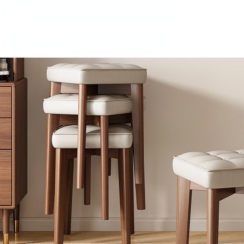 Solid Wood Stool Can Be Stacked Modern Minimalist Household Square Stool Dining Table Chair Small Bench Net Red Round Stool