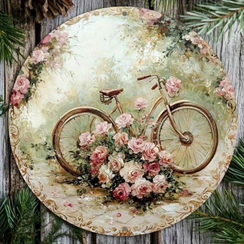Vintage Bicycle Floral Metal Wall Art Gold Decoration Home Office Decor