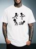 Unisex Summer White Short Sleeve Tee Circle Running Stick Figures Simple Graphic Print Crew Neck Loose Casual Male Daily Tops