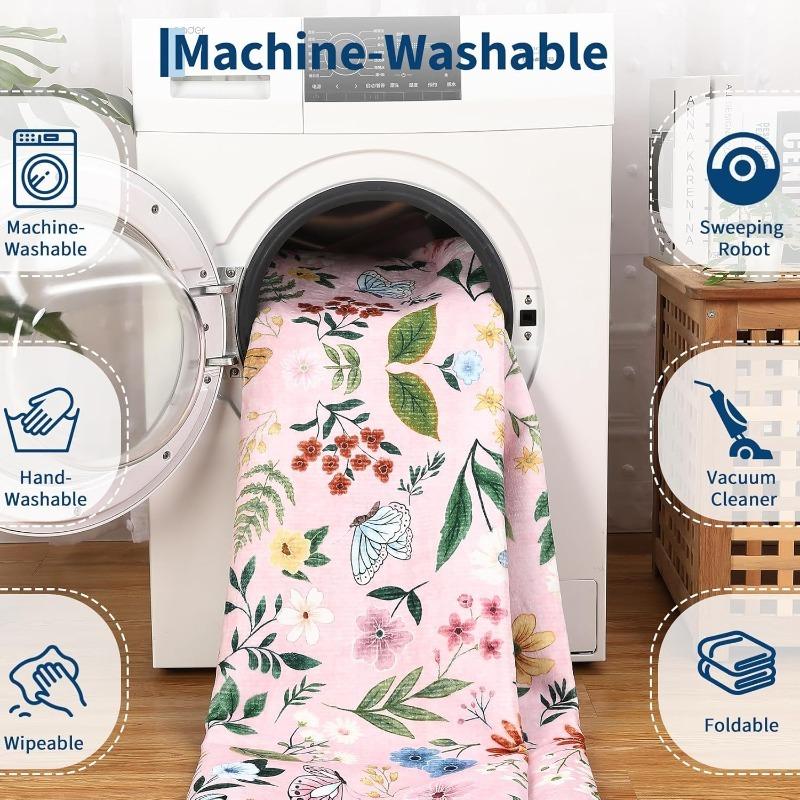 Aesthetic Flowers Carpet for Living Room Machine Washable Sofa Coffee Table Non Slip Floor Mat Home Bedroom Bedside Soft Rug