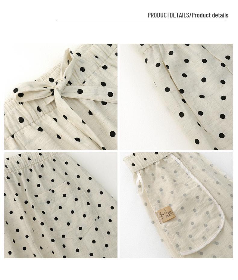 Damen Hochtaillierte Leinenhose mit Polka Dots - Sommer Elastisch Weiter Bein, Große Größe