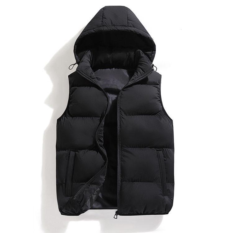 Hooded Vest Men Casual Waistcoat Sleeveless Padded Jacket Couples Detachable Hat  Zipper Pockets Down Jackets Men Outwear