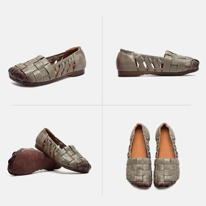 Johnature Genuine Leather Breathable Soft Soft Flat Sandals Lightweight And Comfortable Women's Slip-on Shoes