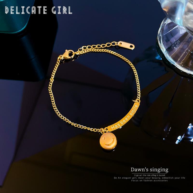 Smiley Face Letter Round Bead Temperament Lucky Minimalist Chain Bracelet Female Retro Girlfriend