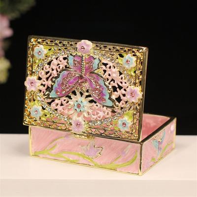 Kovová cloisonné šperkovnice ve tvaru motýla, Čtvercový lehký luxusní organizér na toaletní stolek, Kreativní řemeslná figurka pro domácí dekoraci