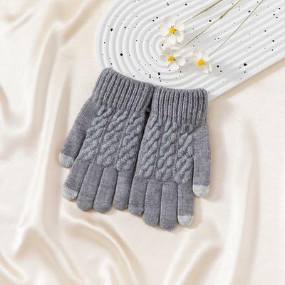 Knitted Gloves Winter Cold-proof Thickened Skiing Women's Cycling Warm Plush Wool Gloves
