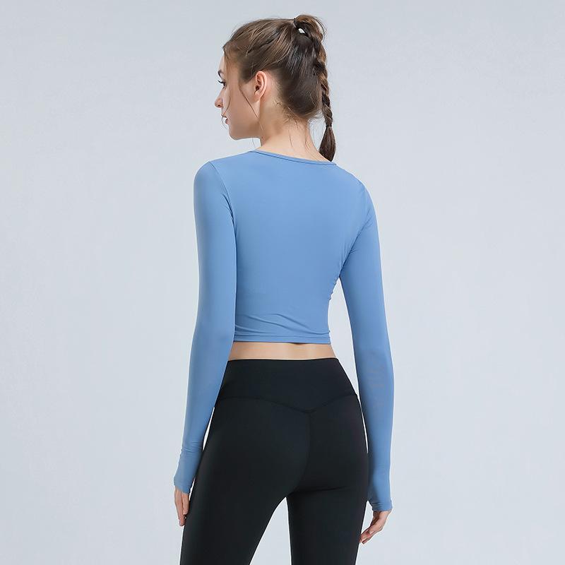 Nya Yogakläder Dam V-ringning Långärmad Tight Fitness Sporttoppar Vår och Höst Tunn Modell Löpning Snabbtorkande Kläder