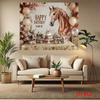 Sfondo 2D Floreale Boho Cavallo Compleanno Banner Festa Palloncini Beige