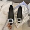 French Flat Bottom Black Square Head Rhinestone Single Shoes Women'S Spring Temperament Shallow Mouth Large Size Women'S Shoes 41-43