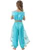 [Dressy Daisy] Toddler Girl Jasmine Costume Cosplay Kids Skirt Princess Aladdin Dress Halloween Costume Blue Size 5-6 years 115