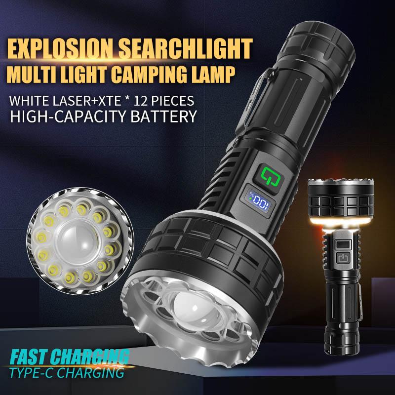 LED Powerful Rechargeable Flashlight Compact Outdoor Home Use with Digital Display Short Model Handheld Torch Light