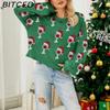 BITCED Fall/Winter Women's Pink Bubble Sleeve Pullover Christmas Sweater