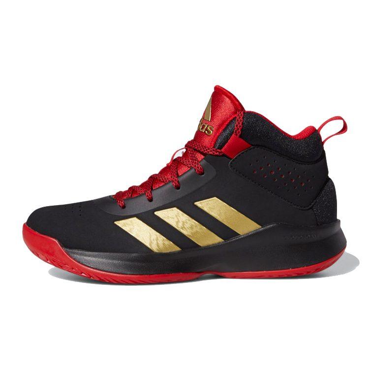 adidas Cross Em Up 5 Breathable Mid Top Vintage Basketball Shoes Black Red Gold Kids' FZ1475