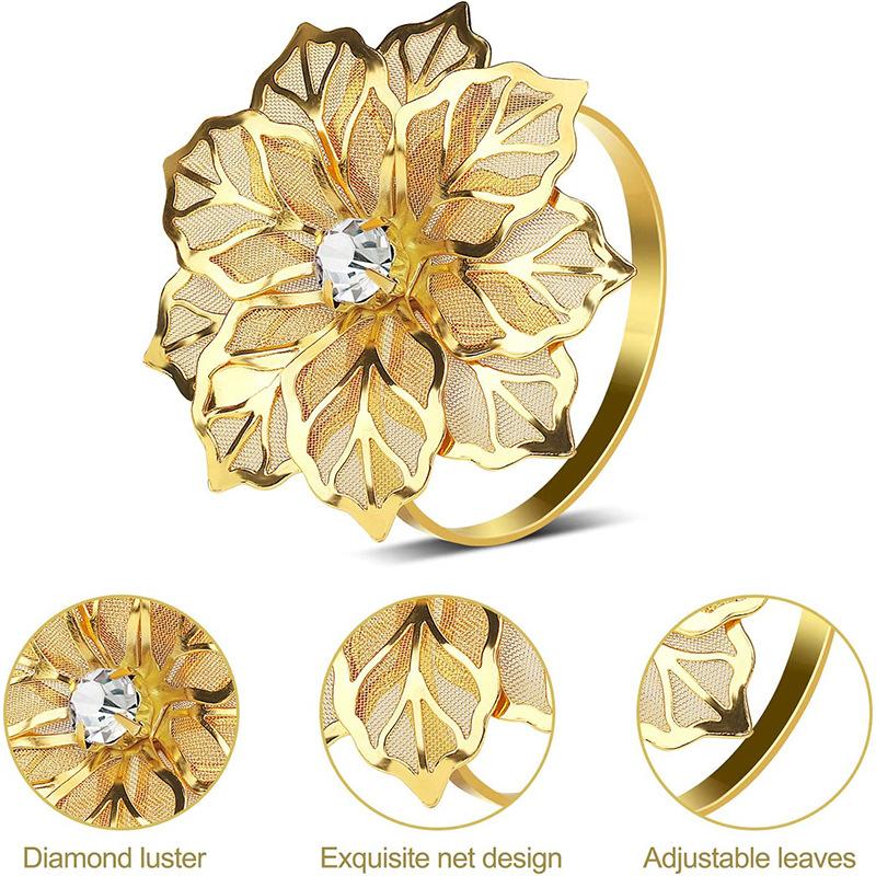 6Pcs Rose Flower Napkin Holder Floral Rhinestone Napkins Rings for Wedding Mother's Day Party Dinner Table Decor