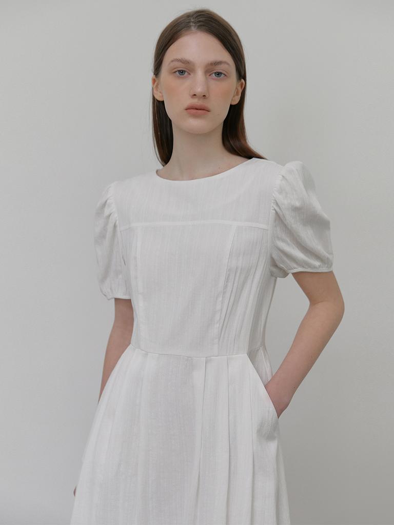 Etmont Boat Neck Pintuck Dress, White
