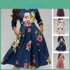 Abito Lungo a Maniche a Sbuffo Stampa Vintage Moda Donna con Elegante Motivo Floreale