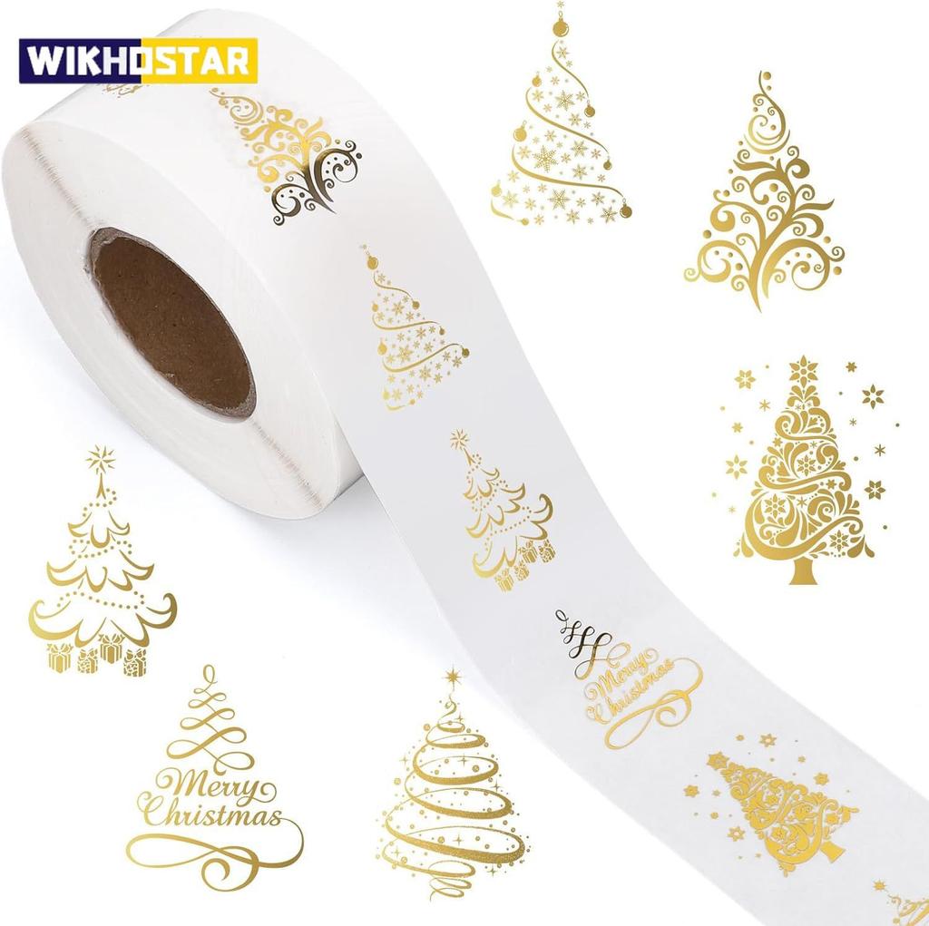 500pcs 1inch/2.5cm Clear Merry Christmas Stickers Presents Cards Tag Self Adhesive Seals Label Scrapbooking Stickers