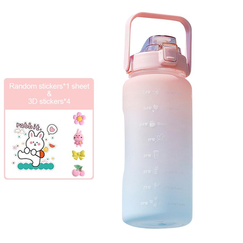 Water Bottle 2 Liters Drinking Bottle Outdoor Sports Bottle With Time Marker Drinkware Frosted Progressive Color Water Cup