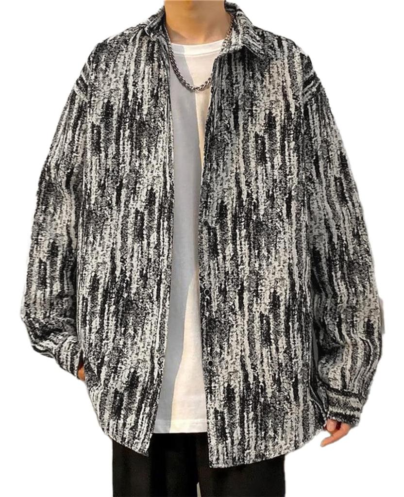 Second Roots Shirt Harajuku Relaxed Denim Flashy Business Men's Jacket, All-Over Print, Painted, Striped, Ortega, Floral, Paisley, Fall/Winter,