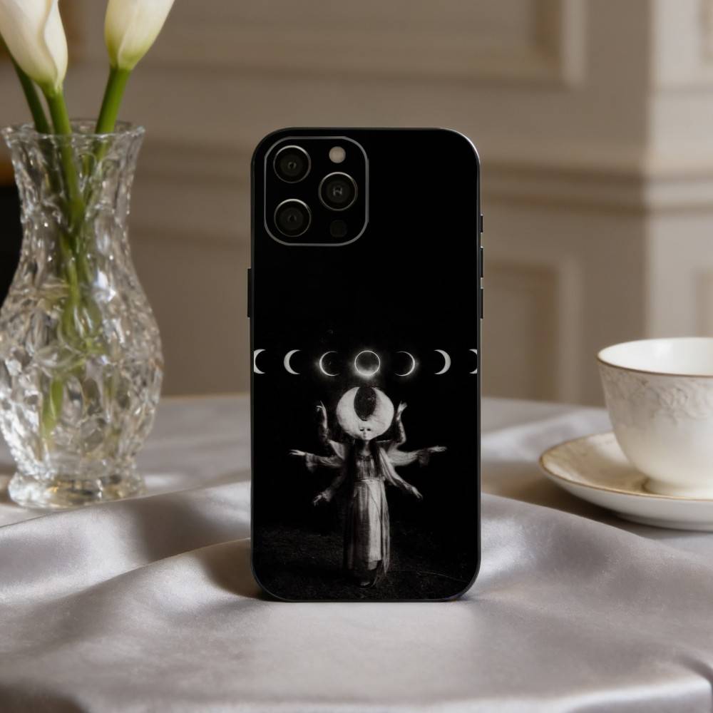 O-Occult W-Witchcraft M-Moon G-Gothic Witch Phone Case For iPhone 17,16,15,14,13,12,11 Plus,Pro Max,XS,Soft Silicone Black Cover