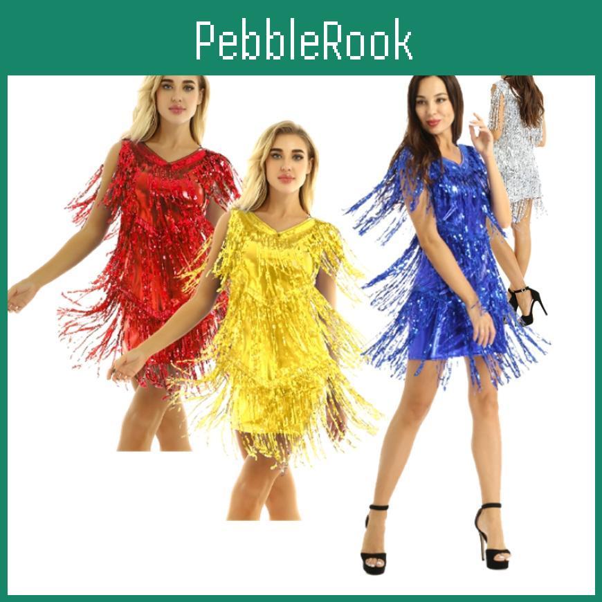 Kleid Tanz Kostüm Damen Kostüm Cocktail Abendkleid Damenbekleidung Sommerkleider Fransenkleider