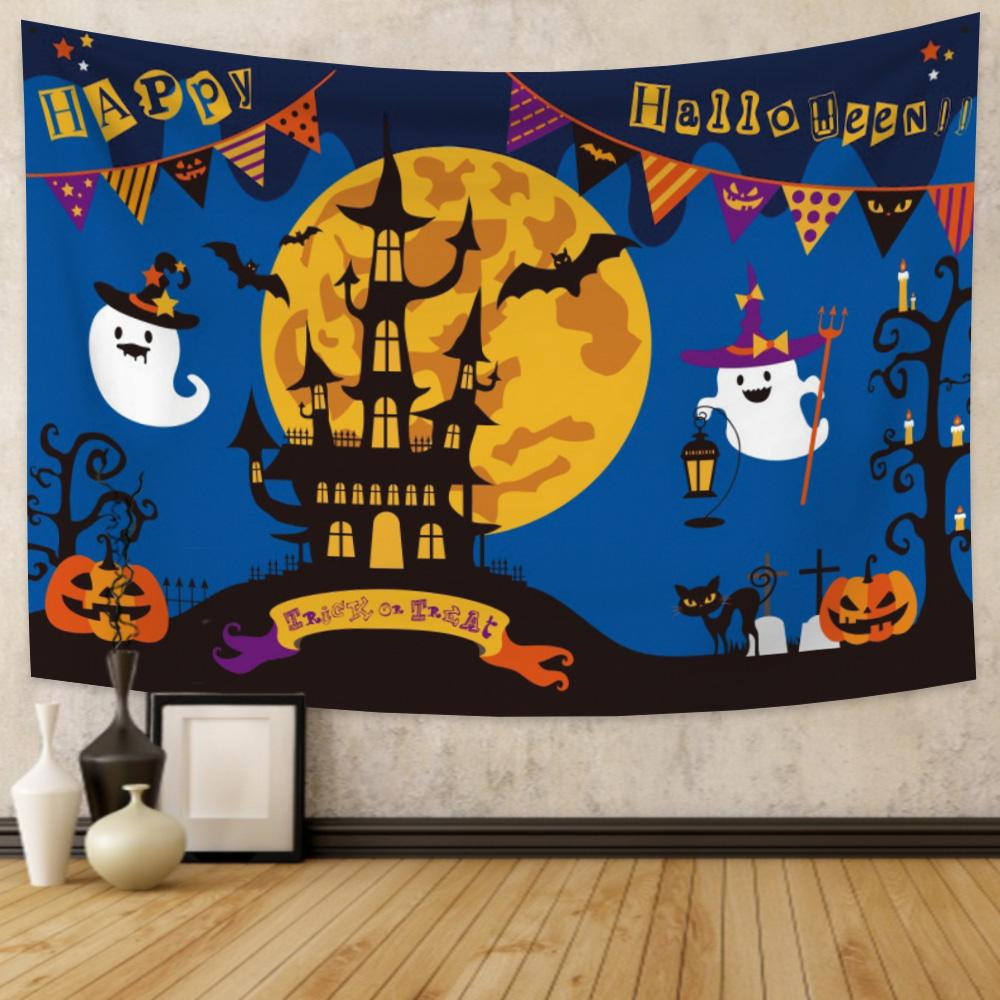 Home Decor Tapestry Witch Pumpkin Halloween Party Ation  Living Room Bedroom Wall  Backdrop Fabric