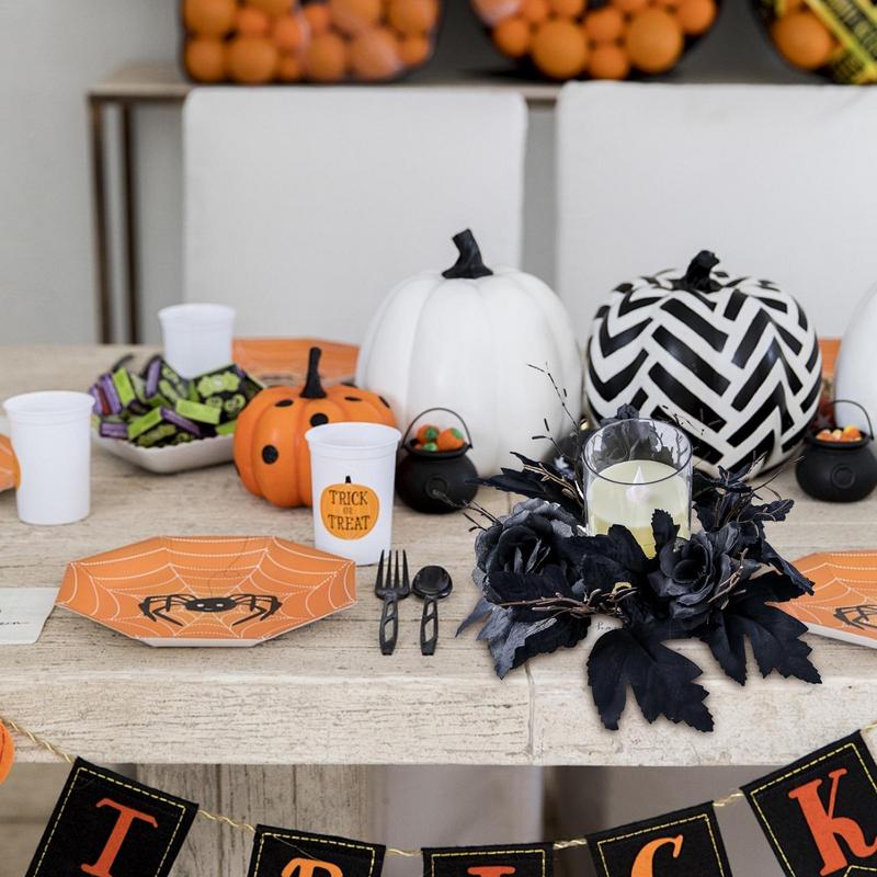 

Halloween Candle Rings Floral Candle Rings Artificial Centerpiece Decoration For Dining Table Bedroom Mantel Haunted House чёрный