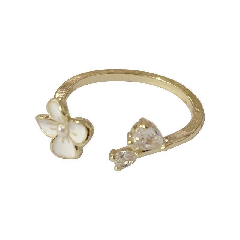 Sweet Floral Copper Ring Adjustable Open Design For Women 2023 Trendy Aesthetic