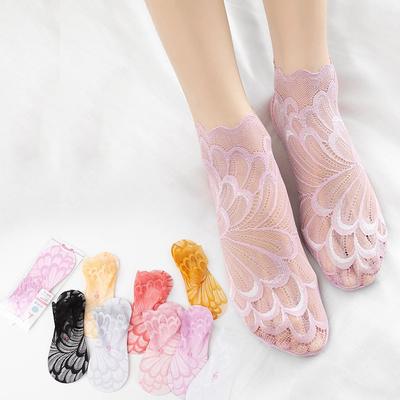 Neue Sommer Unsichtbare Knöchelsocken Niedriger Schnitt Spitze Pfau Baumwollstrumpfwaren
