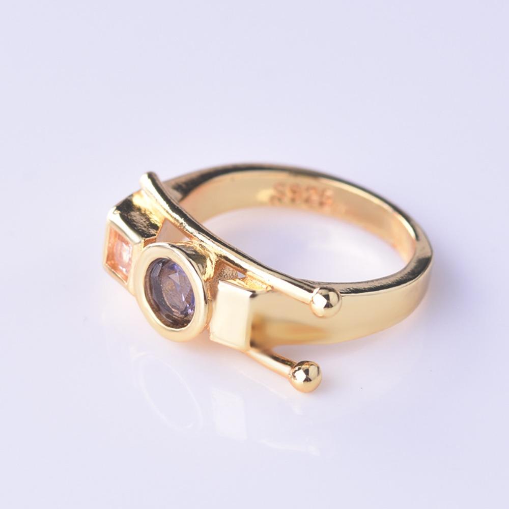 Women 18k Gold Diamond Ring European Style Creative Geometric Design Fashion Statement Ring Gift