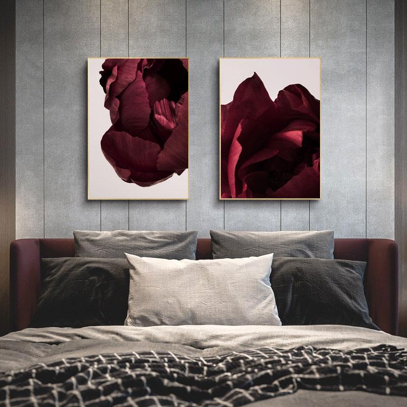 Skandinávské umění Květina Plakát Plakát Červené okvětní lístky růží Květinový tisk Malba Nástěnný obraz v severském stylu Moderní Dekor do obývacího pokoje