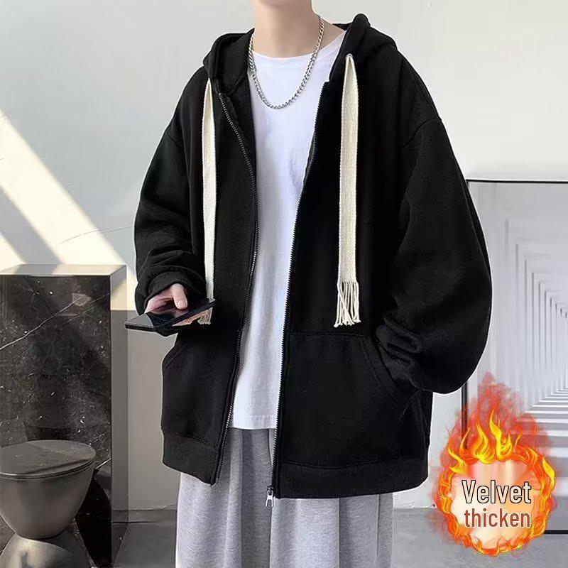 Мужской модный утолщенный бархатный кардиган-толстовка с капюшоном - Осенне-зимний стиль High Street 4XL
