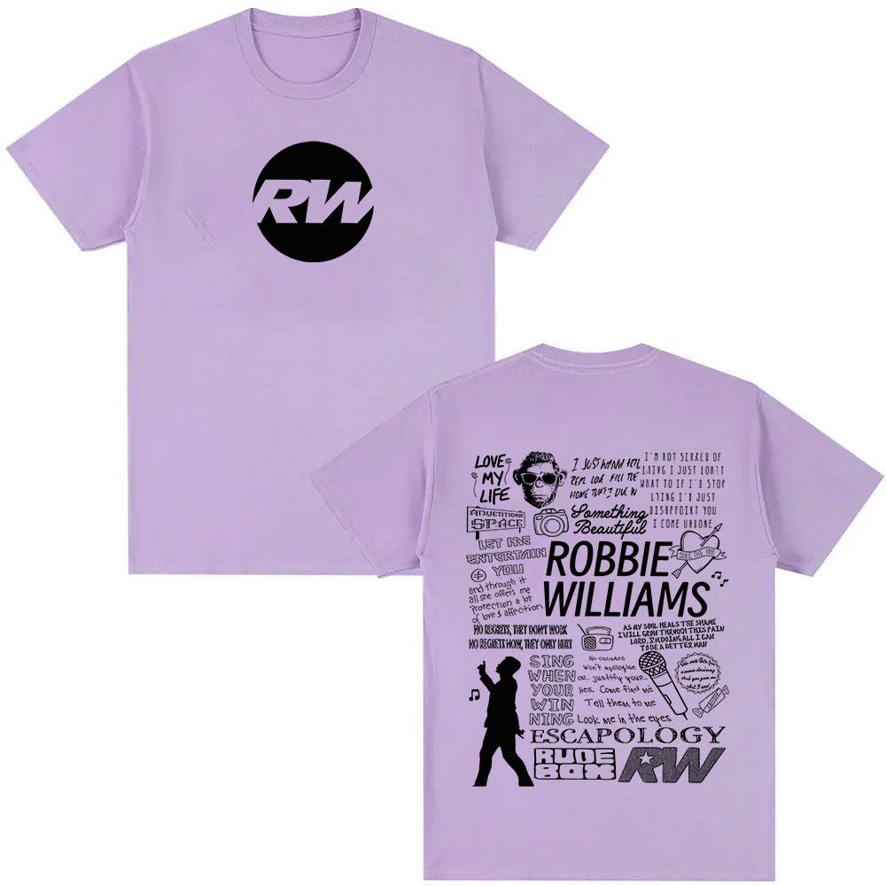 Robbie Williams Rw Tour Album Merch Tričko Pánské Dámské Módní Harajuku Tričko s Krátkým Rukávem Léto O-Výstřih Bavlněná Trička streetové oblečení