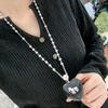 Elegant Black Wooden Heart Pearl Necklace - Lightweight Luxury Clavicle Chain Accessory