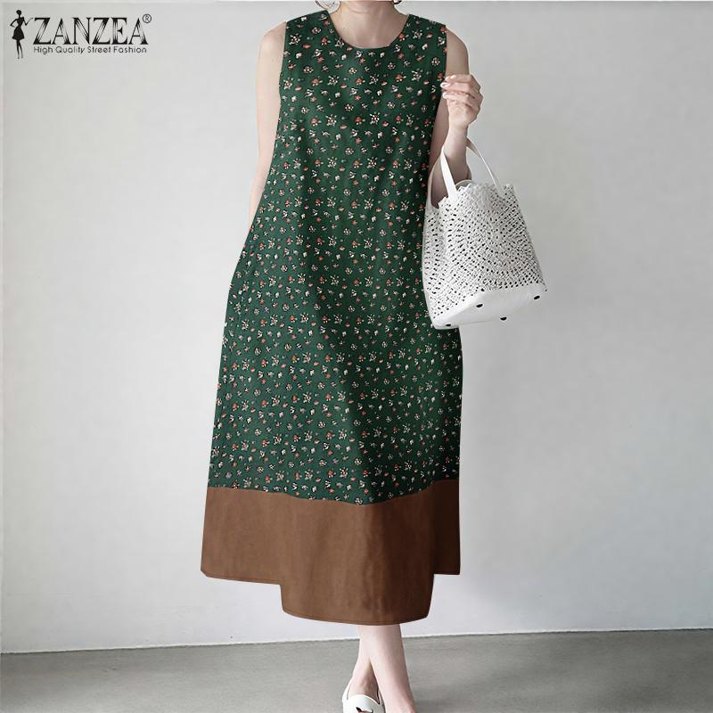 ZANZEA Women Summer Round Neck Casual Sleeveless Floral Dress