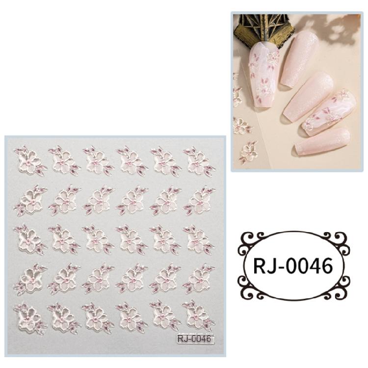 Embossed Cartoon Nail Art Stickers Decals Self-Adhesive Floral Nail Supplies