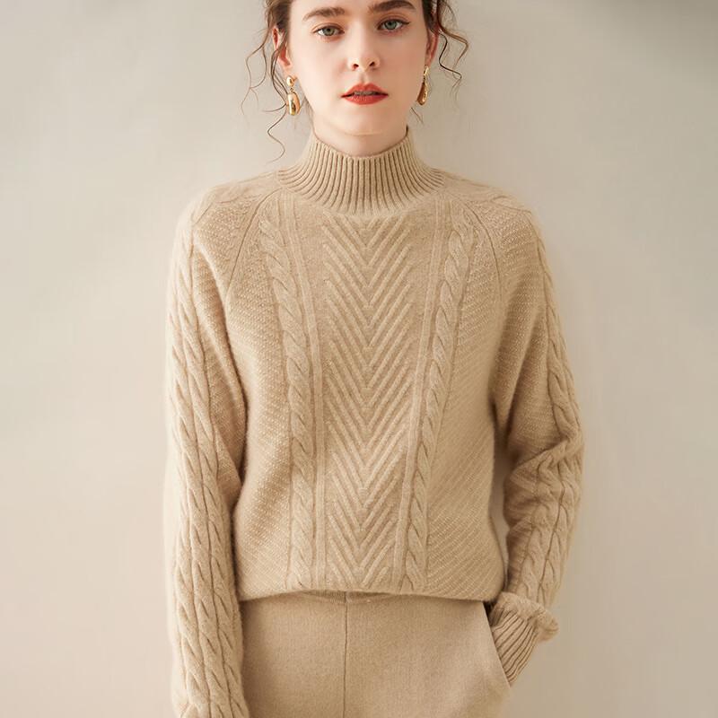 Fanzhen Damski Gruby Sweter z Mieszanki Kaszmiru z Półwysokim Dekoltem