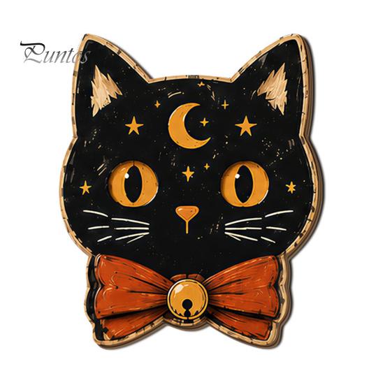 Fall Farmhouse Tabletop Centerpiece Vintage Halloween Wooden Decor, Cat Mummy Skeleton Figurines, Decorative Signs for Fireplace Shelf Mantel