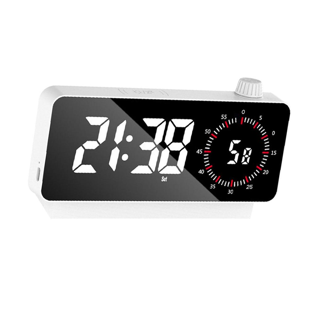 LED Digital Alarm Clock Portable Mirror for Table Home Decoration White