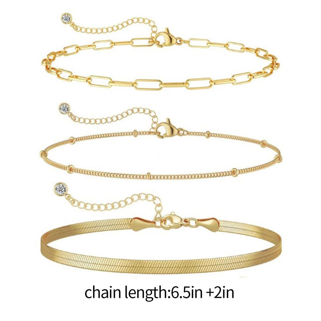 Delicate Adjustable Gold-plated Bracelet for Women, Set of 3