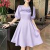 Women Casual Round Neck Solid Color Half Sleeve Dress