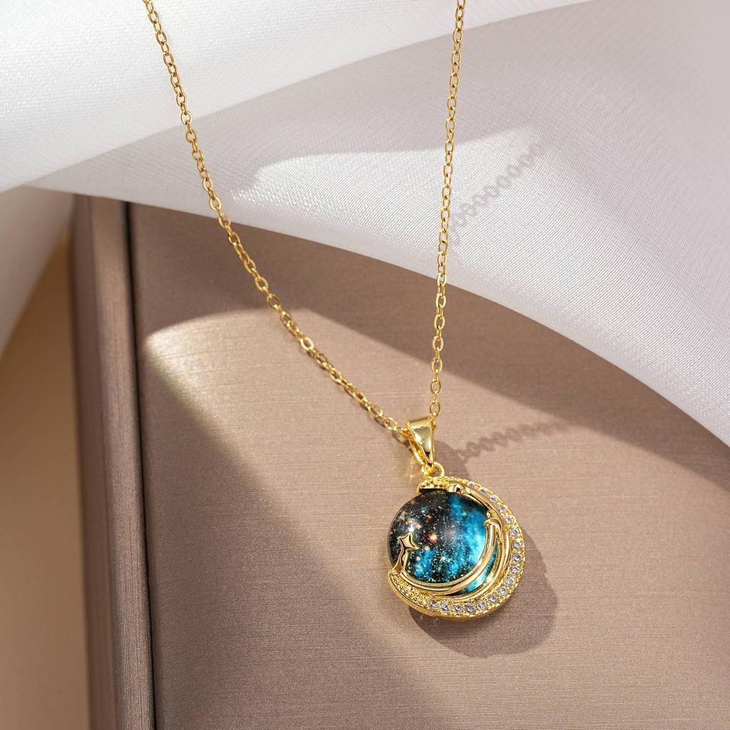 Titanium Steel Star Necklace for Women Planet Moon Astronaut Pendant Necklaces Jewelry Gifts