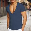 Men T-shirt Deep V Neck Solid Color Slim Fit Pullover Thin Workout Sweat Absorption Mid Length Sports Top Men Clothes