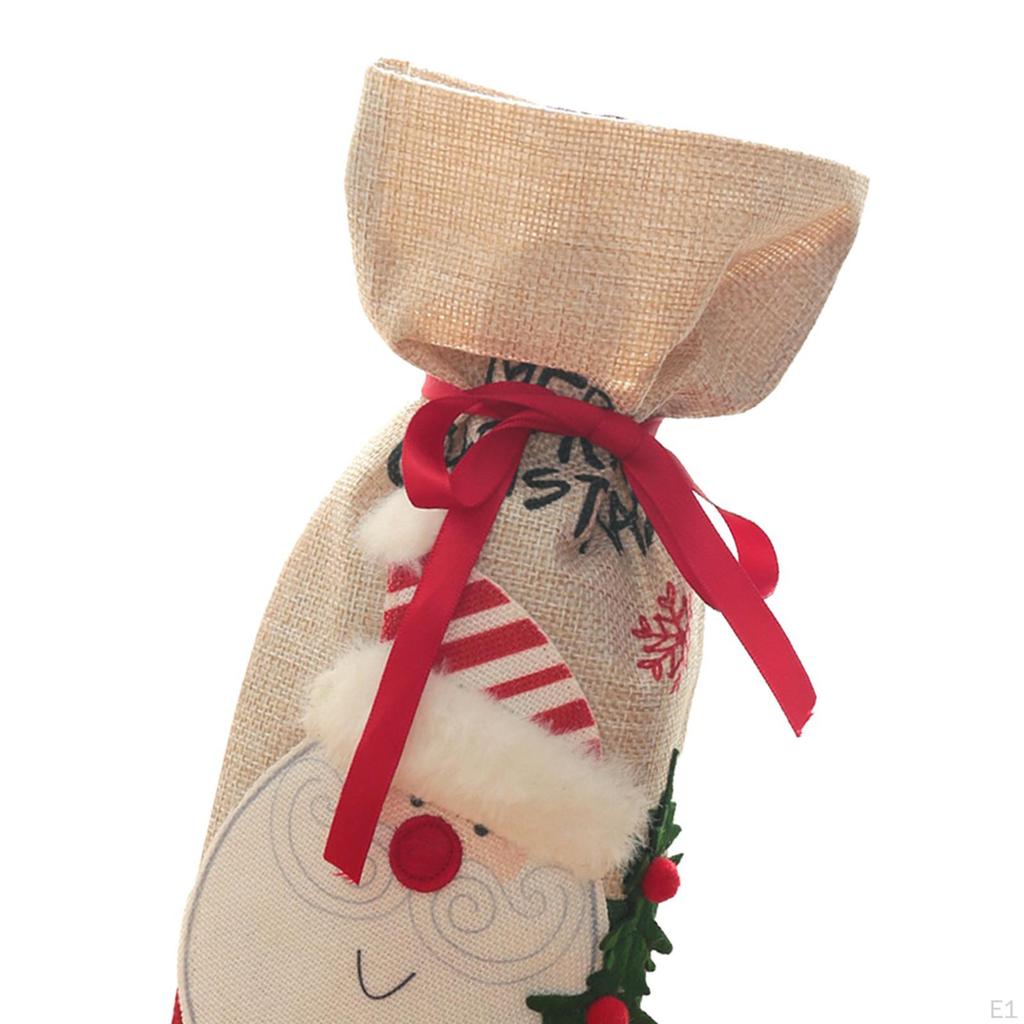 Christmas Bottle Bags Burlap Sack Drawstring Reusable for Holiday Xmas