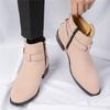 Luxury New Designer Winter Pointed Suede Patent Leather Belt Buckle Ankle Boots Men's High Tops For Men Flats All Match Shoes