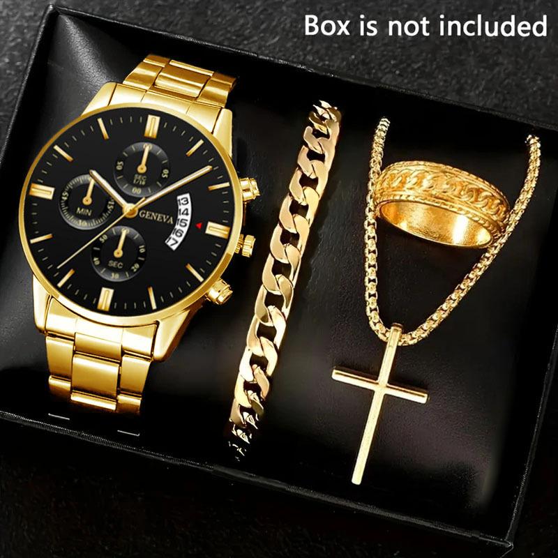 Watch Set, Watch, Men's Glass Quartz Watch, Steel Belt, One Men's Watch.