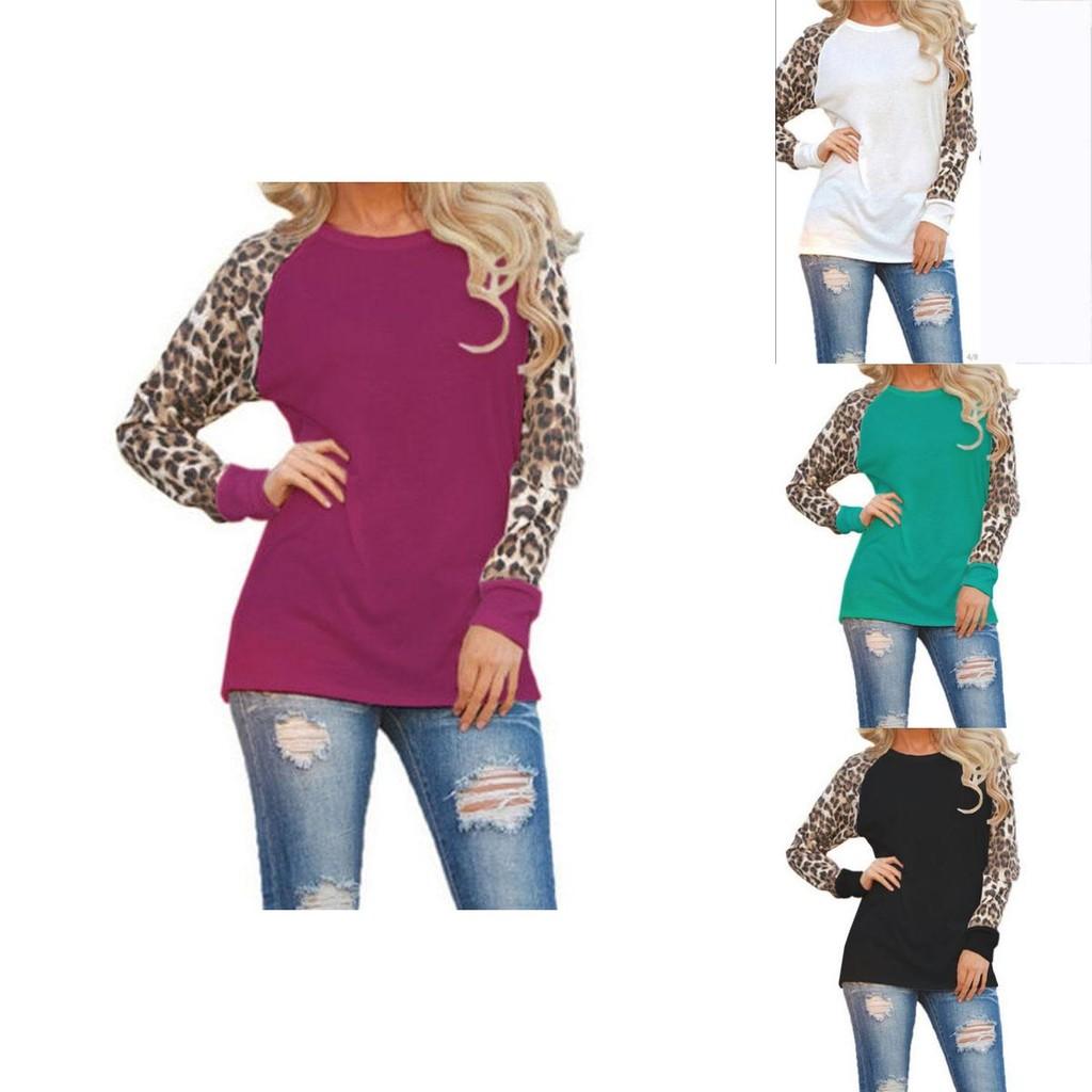 Fashionable Plus Size Womens Long Sleeve Leopard T Shirts With A Loose And Easy Fit