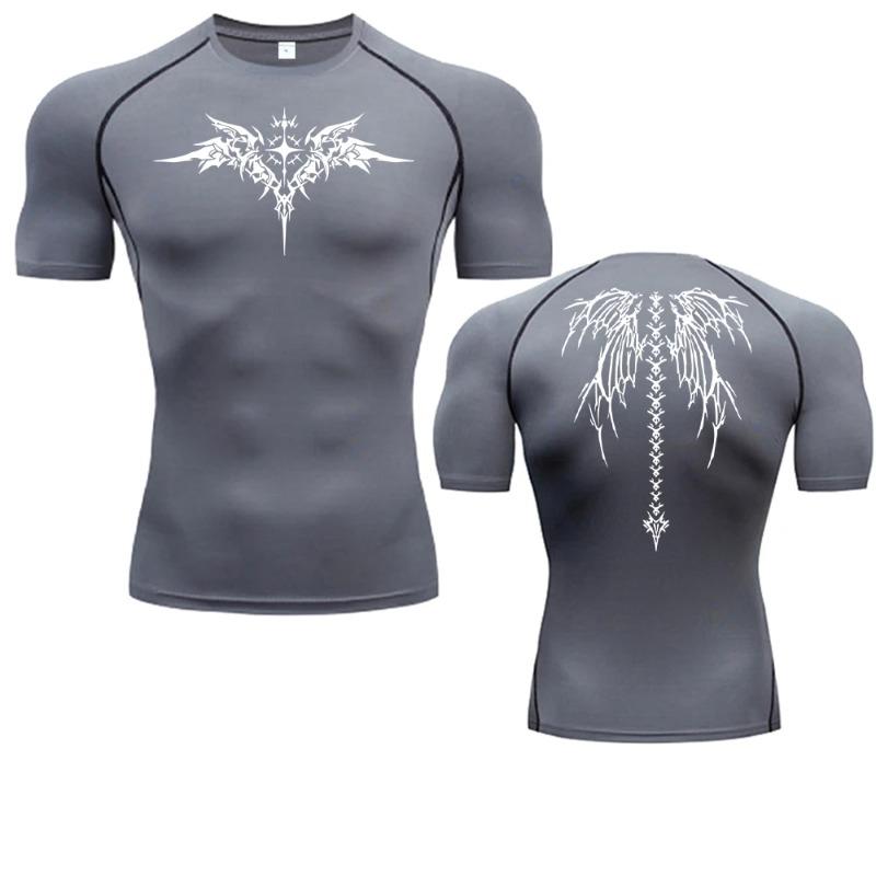 Męska koszulka kompresyjna do fitnessu T-shirt do biegania Szybkoschnąca odzież sportowa Pochłaniająca pot Obcisłe dopasowanie Siłownia Sport Krótki rękaw Oddychające topy